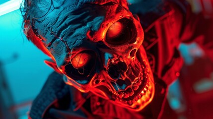 Wall Mural - Eerie Vintage Ghouls: Eye Level Shot with Glowing Light and Bold Hues