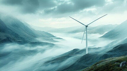 realistic photo of a wind turbine on a cloudy day, symbolizing the enduring potential of wind energy
