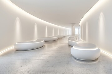 Sticker - Modern architectural hallway with curved walls and bright lighting