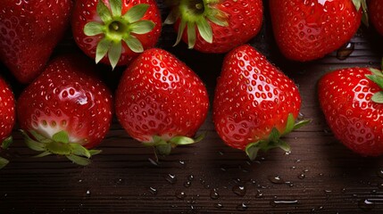 Poster - wooden background strawberry fruit