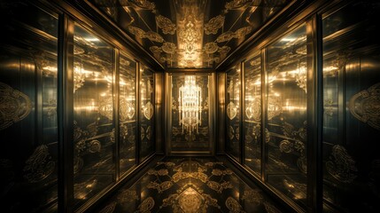 Canvas Print - chandelier blurred interior elevator vintage