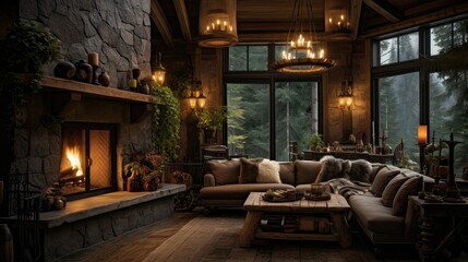 Wall Mural - woods home exterior lighting