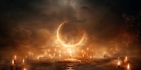 Wall Mural - a dark, mysterious scene with a large, glowing circle in the center by ai generated image