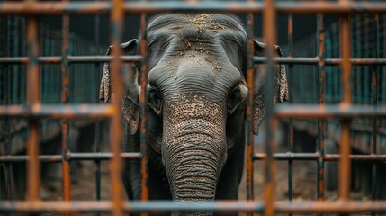 A touching realistic photo illustration of a rescued elephant being cared for in a wildlife sanctuary, highlighting the importance of wildlife protection and conservation efforts. , Minimalism,