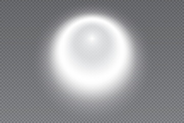 A circle transparent white light spotlight placed on the wall. Front view of a flashlight beam with uneven illumination. Shadow vector illustration