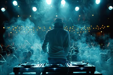 Sticker - DJ performing on stage with dramatic lighting and a large audience