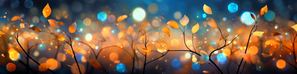 Wall Mural - Abstract Autumn Leaves on a Blurred Bokeh Background with Warm and Cool Tones