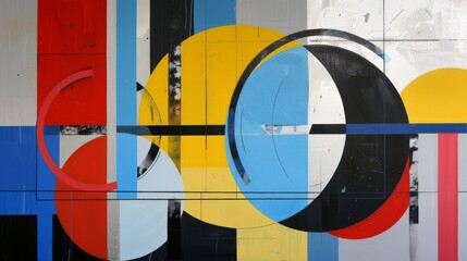 Wall Mural - Abstract geometric painting with colorful circles and lines