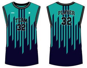 Poster - Sleeveless Tank Top Basketball jersey vest flat sketch design, Stripe pattern sports jersey concept with front and back view for Men and women. Basketball, Volleyball jersey, tennis and badminton