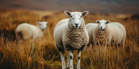 Wall Mural - Idyllic Sheep Farming Landscapes: Majestic Herds Grazing in Serene Countryside and Mountainous Valleys. Generated AI