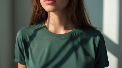 Professional mockup of woman in premium green t-shirt