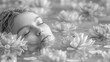© Sergei - A woman is floating in a pool of water with flowers surrounding her. Concept of relaxation and tranquility, as the woman is in a peaceful state of mind