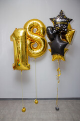 Wall Mural - golden numbers 1 and 8 balloons and a bunch of helium balloons, the inscription on the balloon 