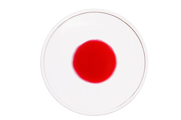 Wall Mural - Medical round glass type Petri dish with blood samples on blank background