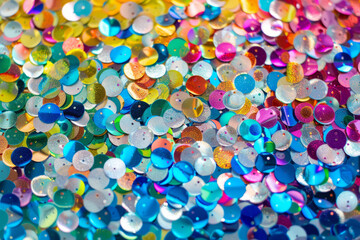 Wall Mural - vibrant colorful background with sparkling sequins in various colors. festive texture