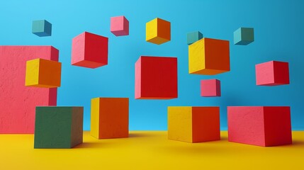 Wall Mural - Abstract Colorful Cubes Floating in Air