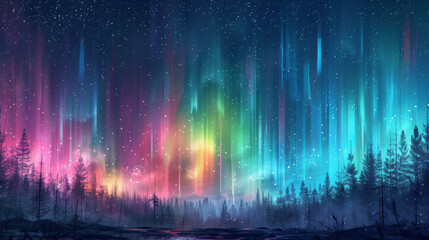Wall Mural - A colorful aurora with a blue sky background