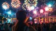 © Pinklife - A person is taking a photo of a stunning fireworks display over a body of water at night, capturing the festive and exciting atmosphere with their smartphone.
