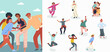© Natalia - Illustration with a set of people, guys, girls, happily celebrating, waving and bouncing. Youth day, friendship day, hug day. Vector hand drawn illustration.