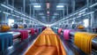 © DARIKA - An artistic rendering of a textile dyeing and finishing plant with automated machines, showcasing the processes involved in adding color and finishing textiles. , Minimalism,