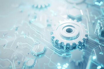 Wall Mural - Gear wheel, hexagons and circuit board, Hi-tech digital technology and engineering, Abstract futuristic illustration background