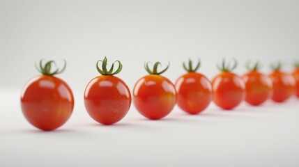 Wall Mural - Fresh tomatoes arranged on a clean white surface, great for food photography or still life compositions