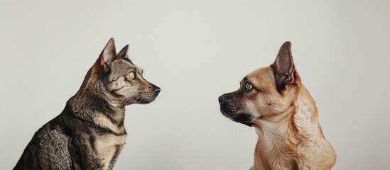 Wall Mural - Dog and Cat Looking at Each Other