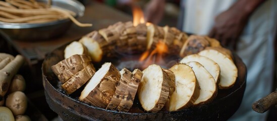 Canvas Print - Street Food Cooking Cassava Root