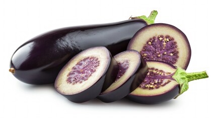 Wall Mural - Sliced Eggplant on White Background