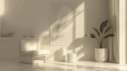 Wall Mural - interior of a room with blank canvas, empty canvas with copy space, wall art