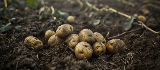 Canvas Print - Close-up of Potatoes in a Field