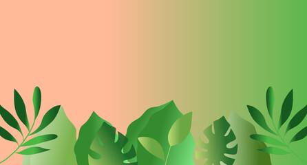 Wall Mural - Botanical background. Vector illustration of a botanical background featuring green leaves with a gradient transition from peach to green. nature-themed designs, presentations, and invitations.  