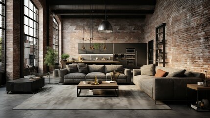 Canvas Print - brick blurred gray interior home