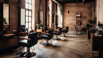 Canvas Print - brick hair salon interior