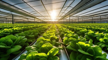 Poster - rows greenhouse lettuce salad