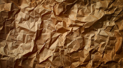 Wall Mural - crumpled brown paper texture, close-up of wrinkled craft background
