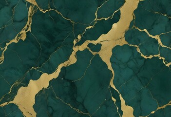 Wall Mural - Green luxury marble texture, gold veins pattern