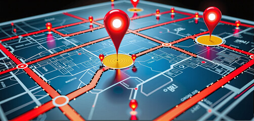 Wall Mural - connected waymarks or highlighted points, show the way to the desired destination on a route on a ma
