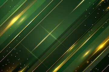 Wall Mural - Abstract green background with golden lines and sparkles.