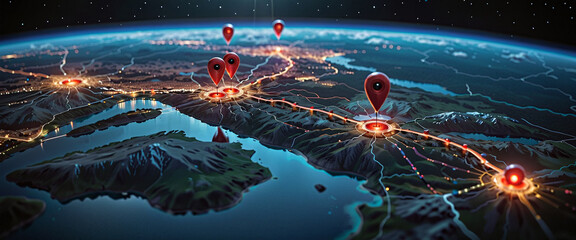 Wall Mural - connected waymarks or highlighted points, show the way to the desired destination on a route on a ma