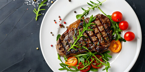 Wall Mural - Steak in a plate top view