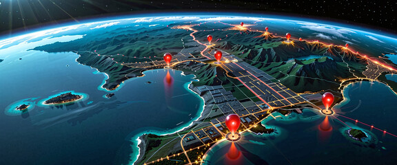 Wall Mural - connected waymarks or highlighted points, show the way to the desired destination on a route on a ma
