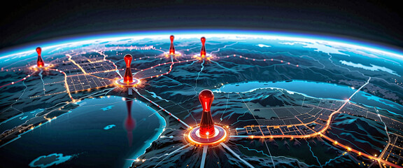 Wall Mural - connected waymarks or highlighted points, show the way to the desired destination on a route on a ma