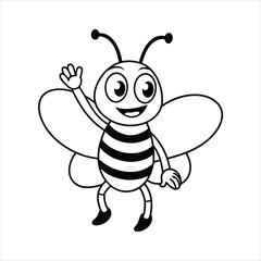 Wall Mural - Cartoon happy bee waving hand line art vector