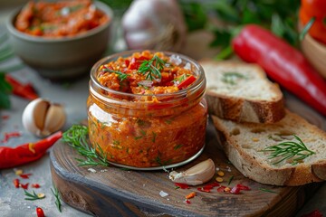 Sticker - Ajvar on bread made with red peppers onions and garlic