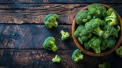 Wall Mural - Fresh Broccoli on Wooden Background