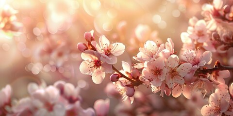 Almond Tree Branch. Spring Flowers Blooming on Beautiful Tree in Nature