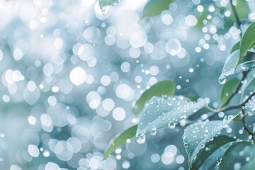 Canvas Print - Background with bubbles. Dew drops on a leaf. Macro shot of water drop on leafe. Abstract background. Leafe on dark background
