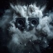 © Olena - Sound Explosion. Powerful Speaker with Bursting Powder Particles Creating Dynamic Blast