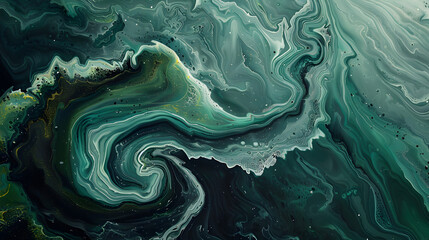 Wall Mural - Liquid fluid art abstract background. Blue green acrylic paint underwater, galactic smoke ocean
